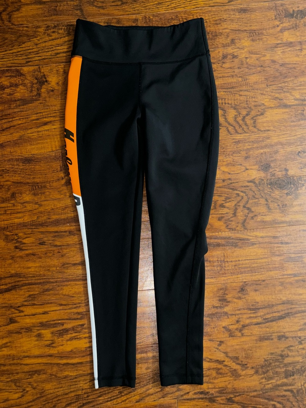 Harley-Davidson Genuine Motorclothes Colorblock Black Leggings Orange White Logo - Picture 2 of 9